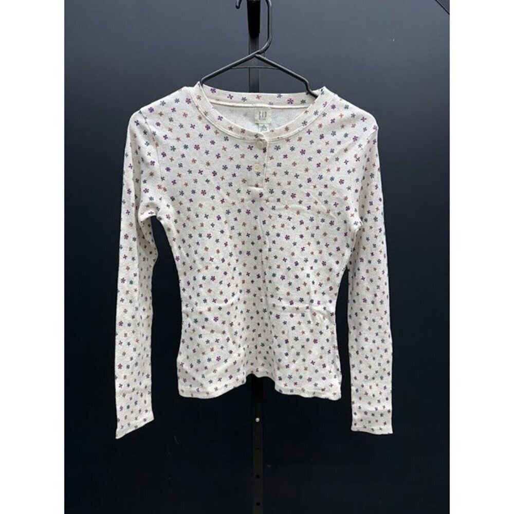 GAP Grey Floral Ribbed Long Sleeve Tee